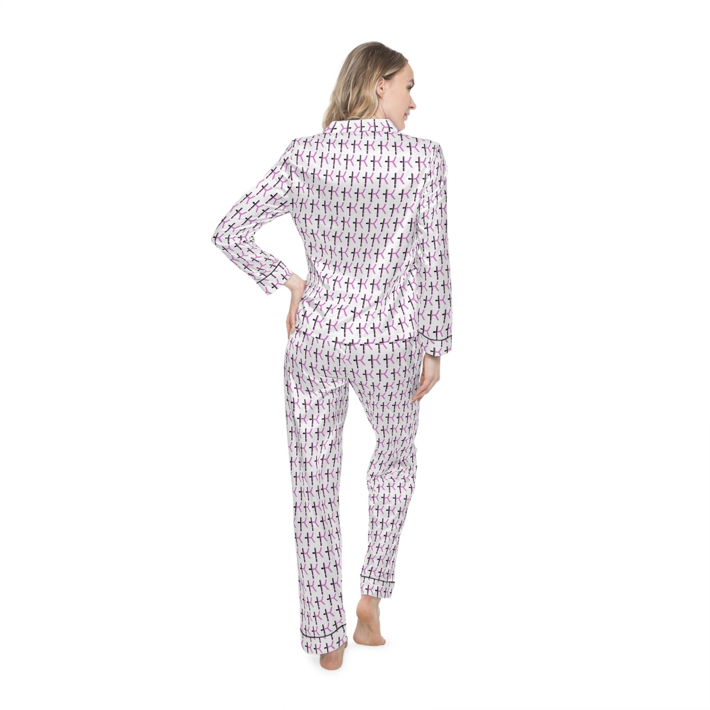 Elegant Women's Satin Pajamas Set - Soft Purple Patterned Sleepwear