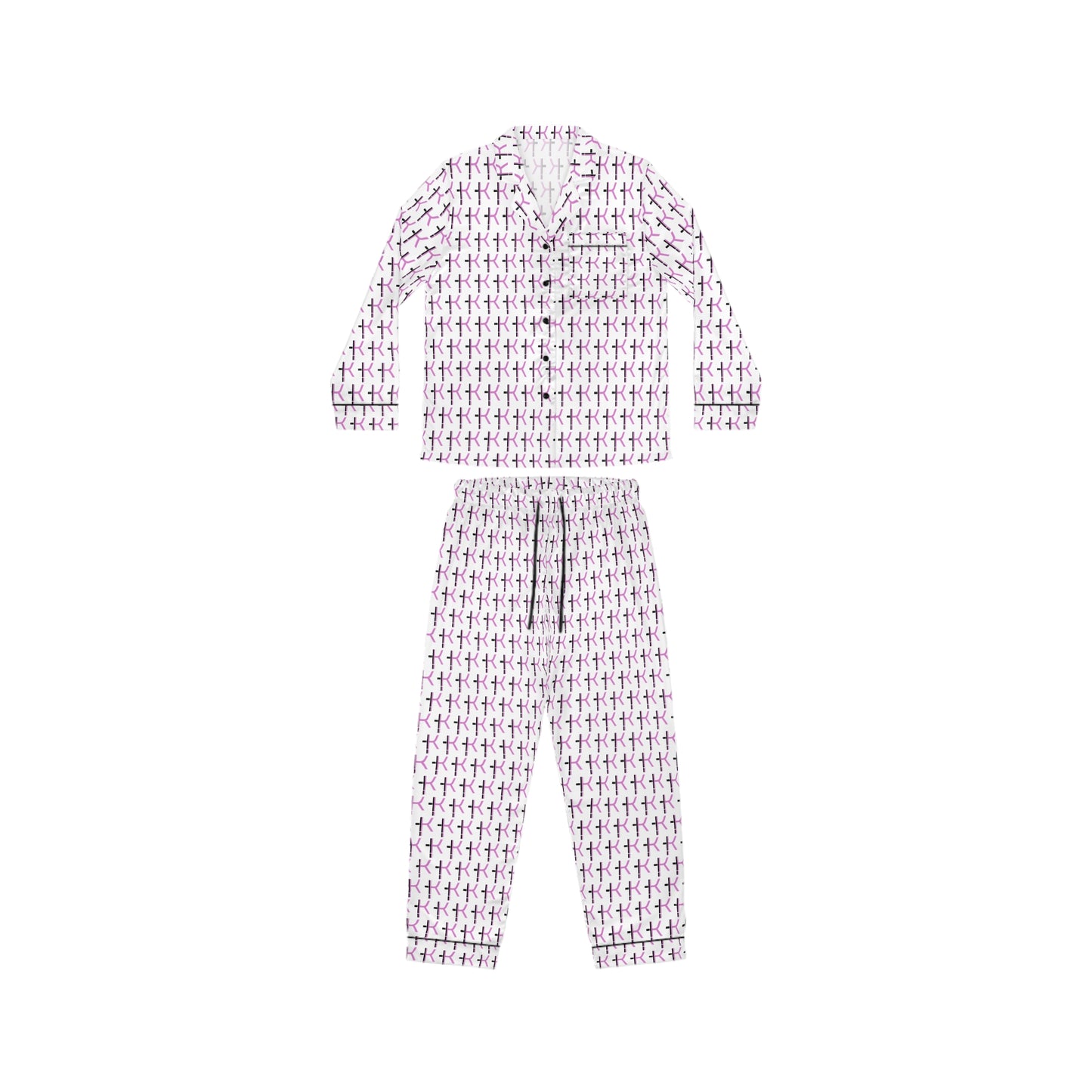 Elegant Women's Satin Pajamas Set - Soft Purple Patterned Sleepwear
