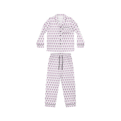Elegant Women's Satin Pajamas Set - Soft Purple Patterned Sleepwear