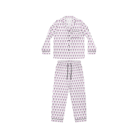 Elegant Women's Satin Pajamas Set - Soft Purple Patterned Sleepwear